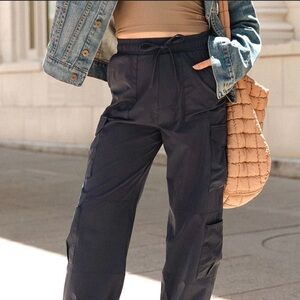 Albion Wide Leg Cropped Cargo Pants in True Blue Gray Audrey